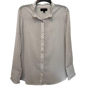 Banana Republic Swiss Dot Sheer Blouse Gray Off White Medium